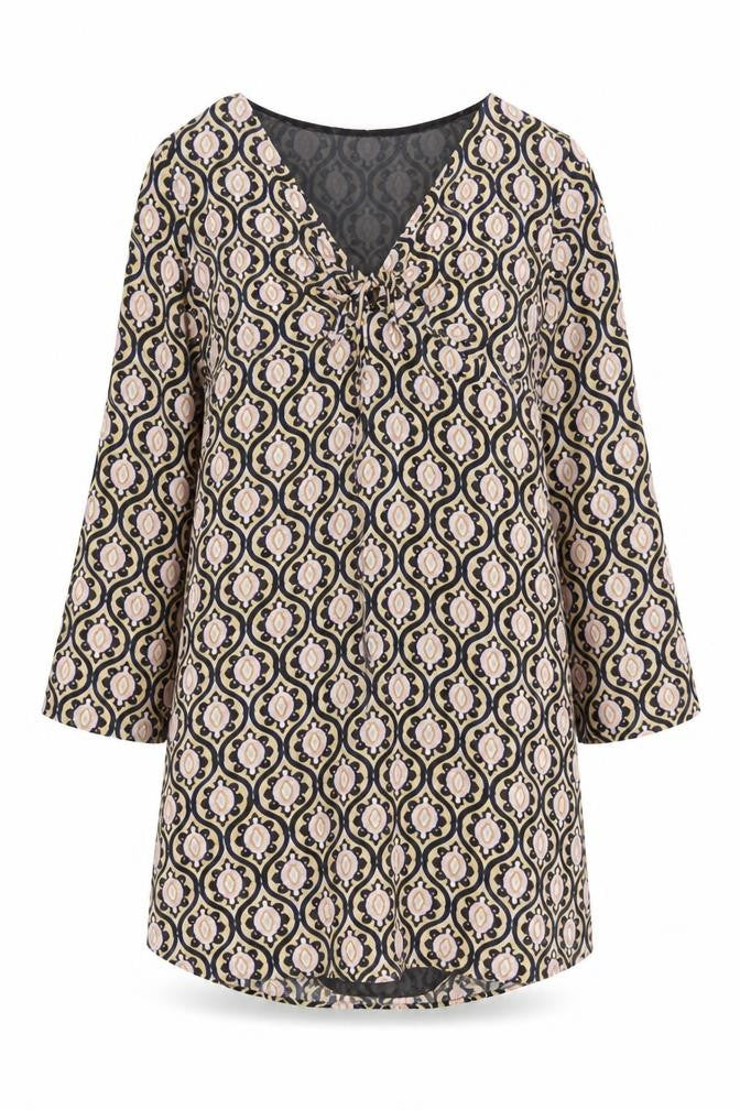 MNG Women’s Multicoloured Shift Dress Size 12 V-Neck 3/4 Sleeve