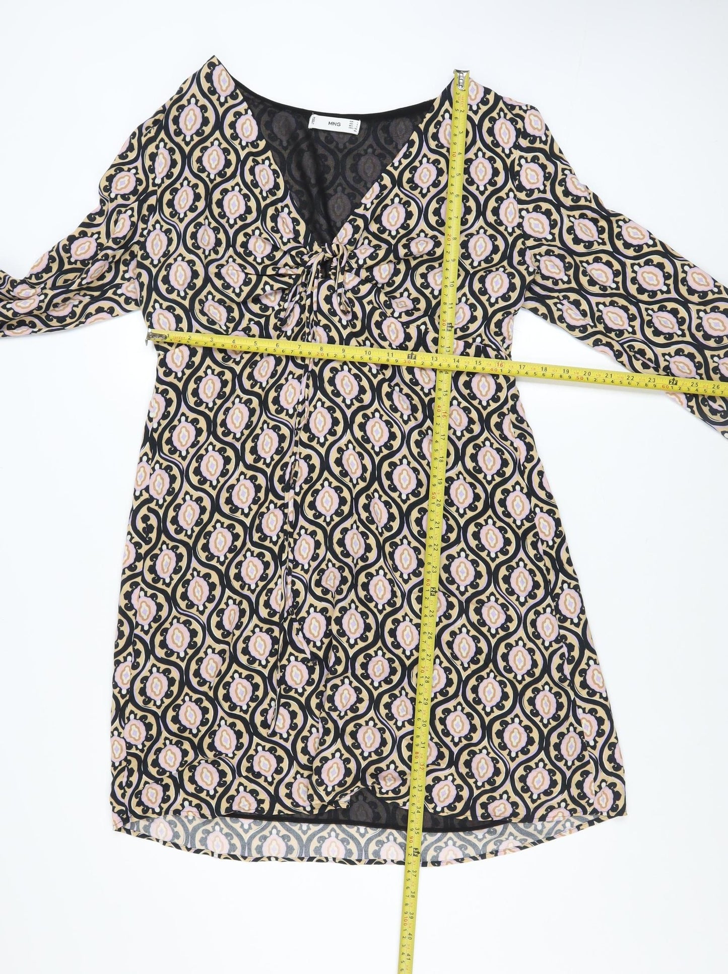 MNG Women’s Multicoloured Shift Dress Size 12 V-Neck 3/4 Sleeve