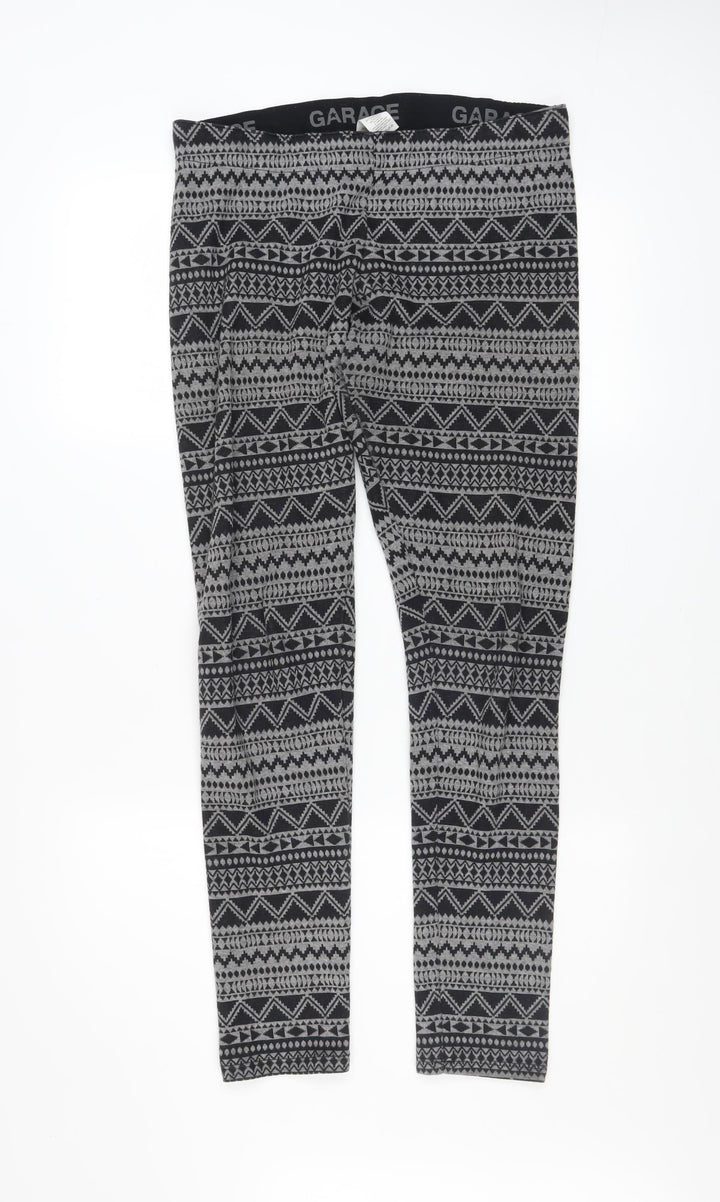 Garage Womens Black Grey Geometric Mid Rise Ankle Leggings M