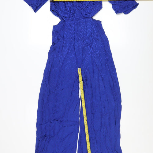 Zara Women's Blue Wide-Leg Jumpsuit XS V-Neck Keyhole Back Elegant Style