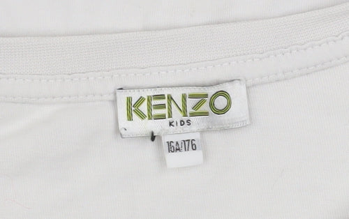Kenzo Boys White Tiger Logo Graphic Cotton T-Shirt 15-16 Years