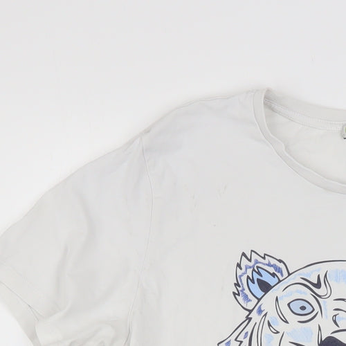 Kenzo Boys White Tiger Logo Graphic Cotton T-Shirt 15-16 Years