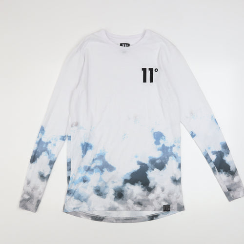 11 Degrees Men's White Blue Long Sleeve Polyester T-Shirt S
