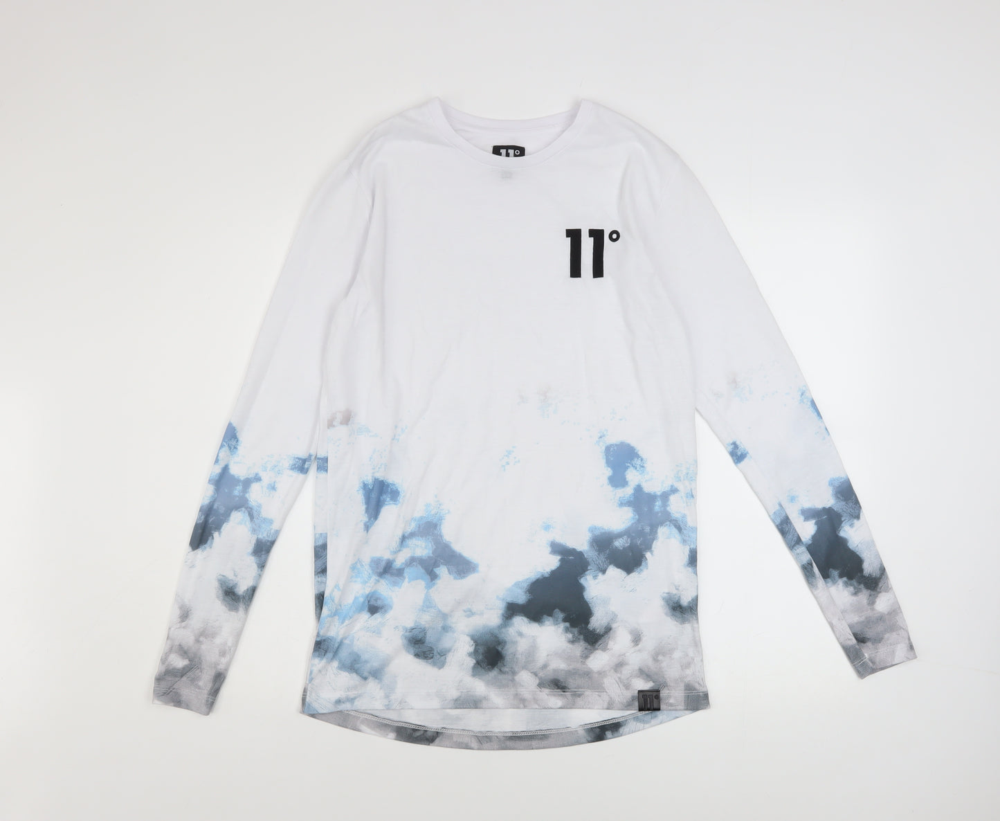 11 Degrees Men's White Blue Long Sleeve Polyester T-Shirt S