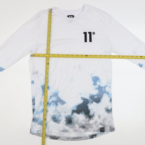 11 Degrees Men's White Blue Long Sleeve Polyester T-Shirt S