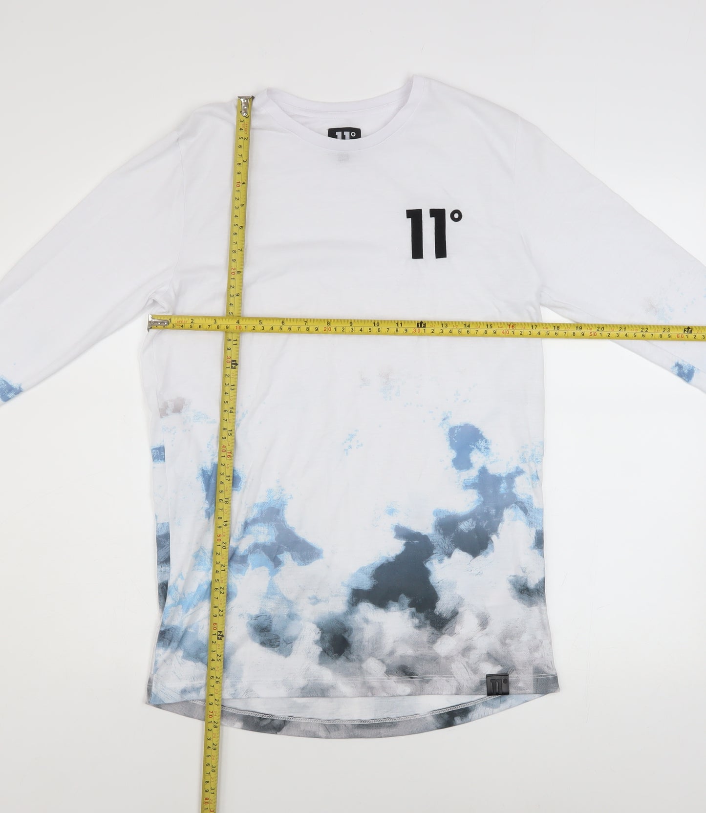 11 Degrees Men's White Blue Long Sleeve Polyester T-Shirt S