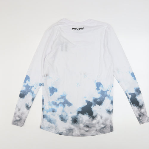 11 Degrees Men's White Blue Long Sleeve Polyester T-Shirt S