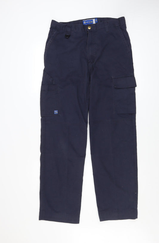 Projob Men's Blue Cargo Work Trousers M Regular Straight Fit