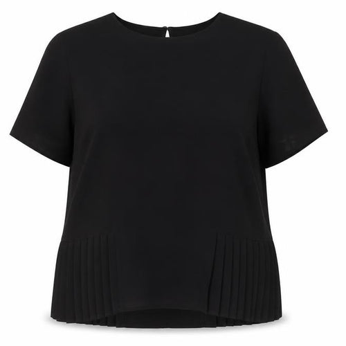 Zara Women Black Pleated Hem Short Sleeve Blouse Size 18