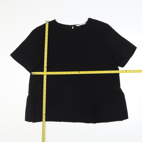 Zara Women Black Pleated Hem Short Sleeve Blouse Size 18