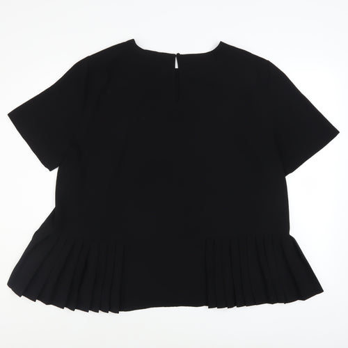 Zara Women Black Pleated Hem Short Sleeve Blouse Size 18