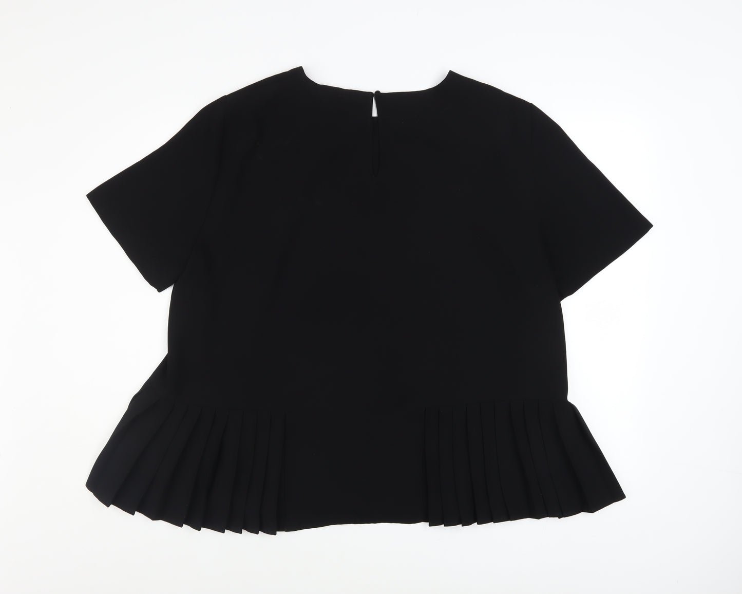 Zara Women Black Pleated Hem Short Sleeve Blouse Size 18