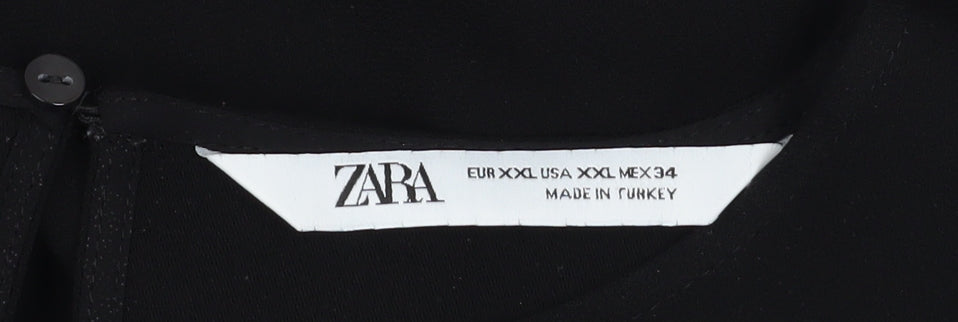 Zara Women Black Pleated Hem Short Sleeve Blouse Size 18