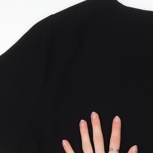 Zara Women Black Pleated Hem Short Sleeve Blouse Size 18