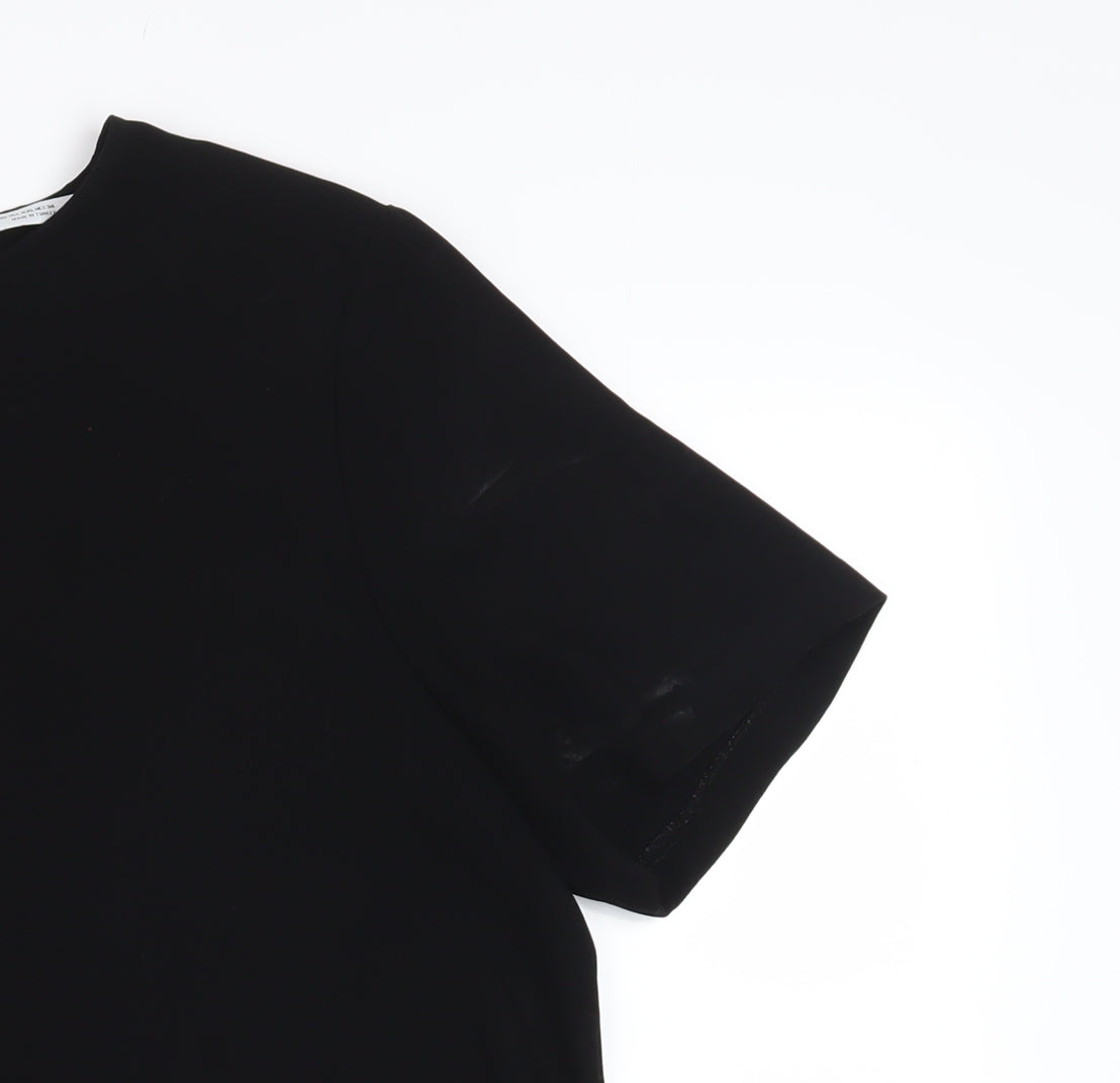 Zara Women Black Pleated Hem Short Sleeve Blouse Size 18