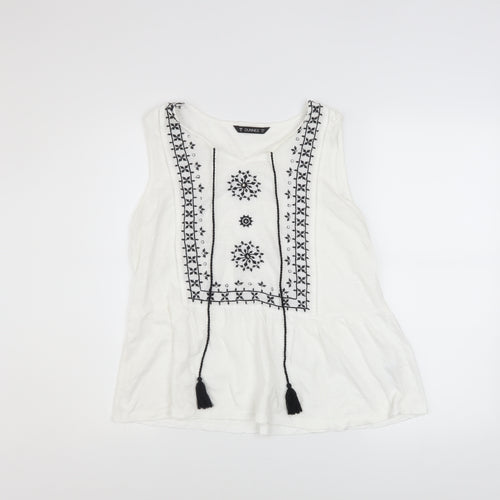Dunnes Stores Women's White Embroidered Cotton Sleeveless Tunic Blouse Size 14