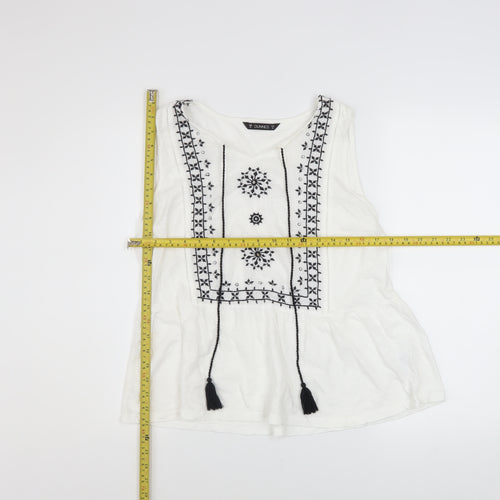 Dunnes Stores Women's White Embroidered Cotton Sleeveless Tunic Blouse Size 14