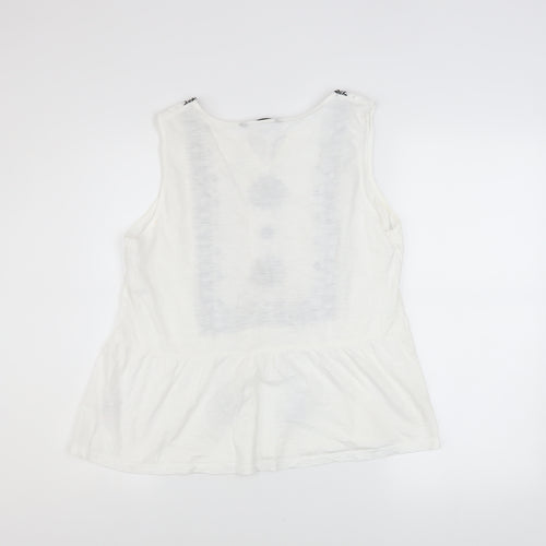 Dunnes Stores Women's White Embroidered Cotton Sleeveless Tunic Blouse Size 14