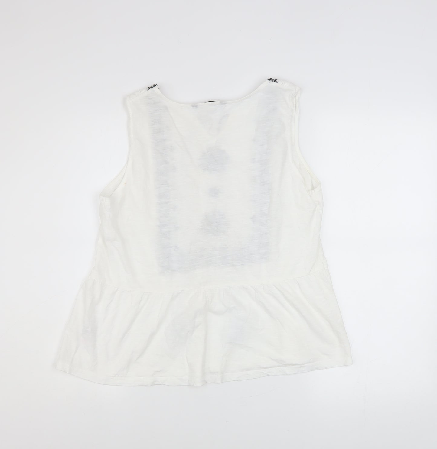 Dunnes Stores Women's White Embroidered Cotton Sleeveless Tunic Blouse Size 14