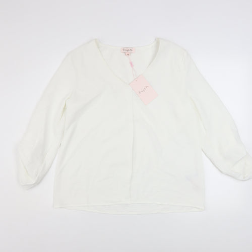 Emily & Me Women White V-Neck Long Sleeve Blouse Size 14