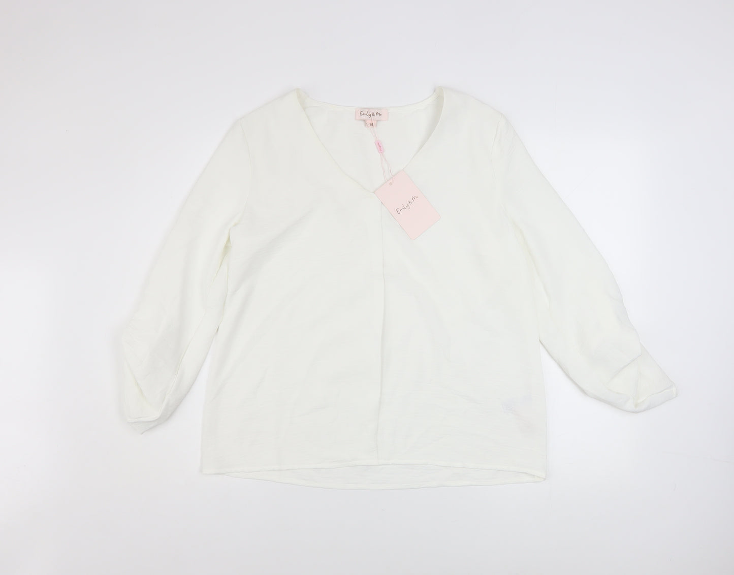 Emily & Me Women White V-Neck Long Sleeve Blouse Size 14