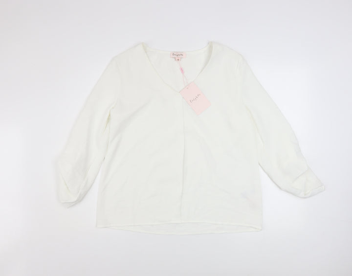 Emily & Me Women White V-Neck Long Sleeve Blouse Size 14