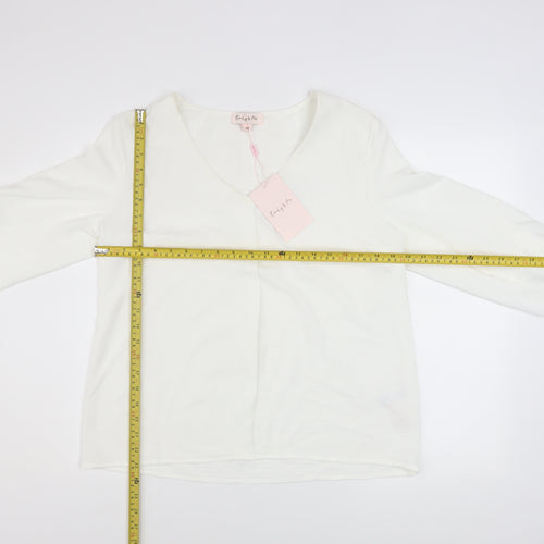 Emily & Me Women White V-Neck Long Sleeve Blouse Size 14