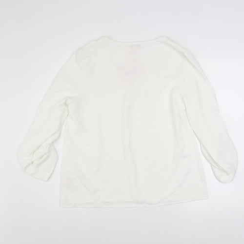 Emily & Me Women White V-Neck Long Sleeve Blouse Size 14