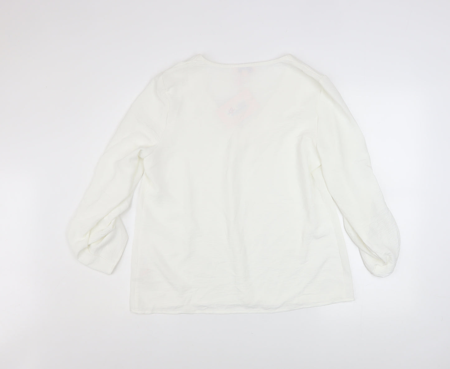 Emily & Me Women White V-Neck Long Sleeve Blouse Size 14