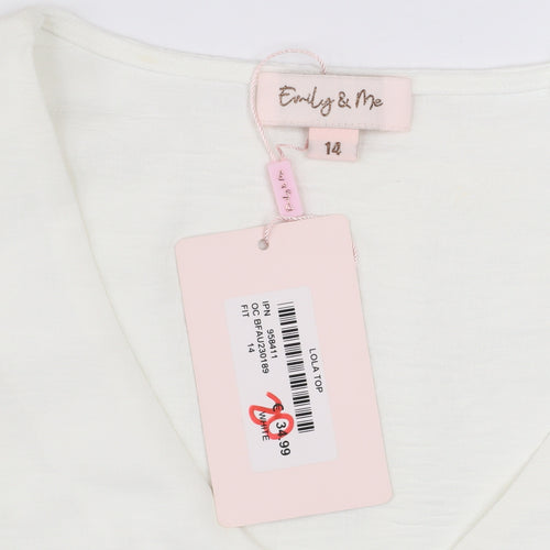 Emily & Me Women White V-Neck Long Sleeve Blouse Size 14