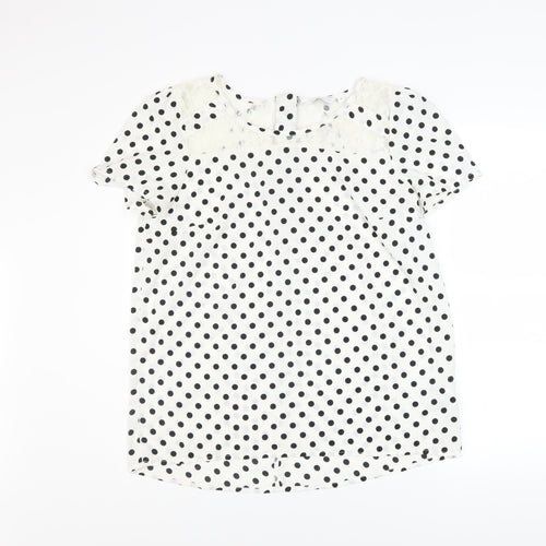 New Look Women’s White Black Polka Dot Lace Zip Blouse Size 14