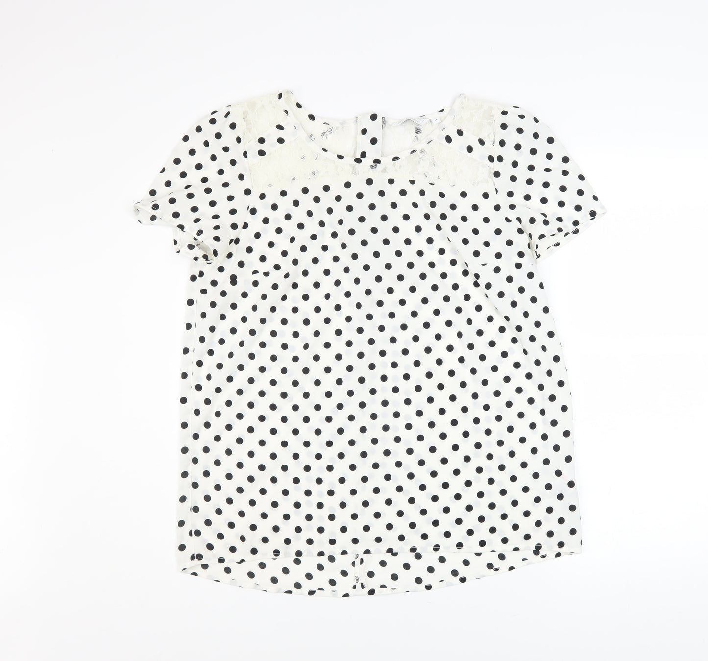 New Look Women’s White Black Polka Dot Lace Zip Blouse Size 14
