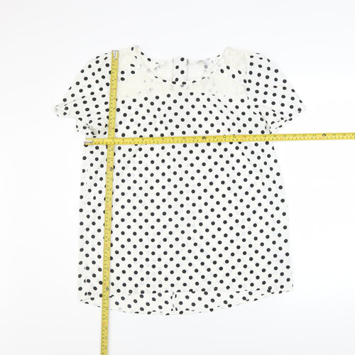 New Look Women’s White Black Polka Dot Lace Zip Blouse Size 14