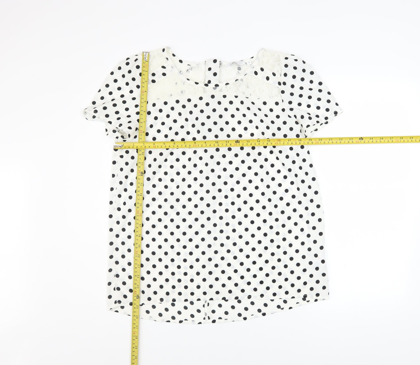 New Look Women’s White Black Polka Dot Lace Zip Blouse Size 14