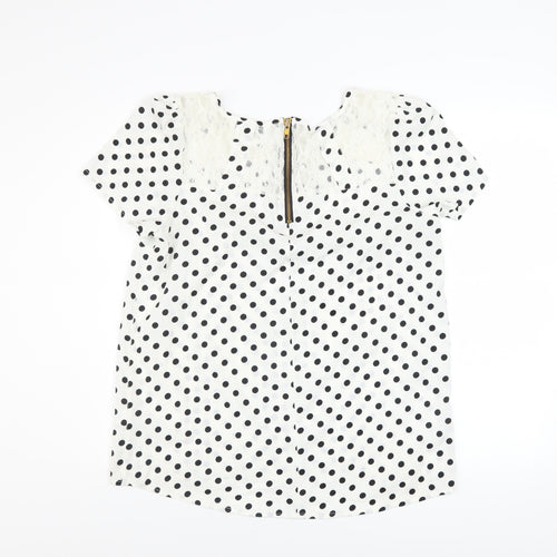 New Look Women’s White Black Polka Dot Lace Zip Blouse Size 14