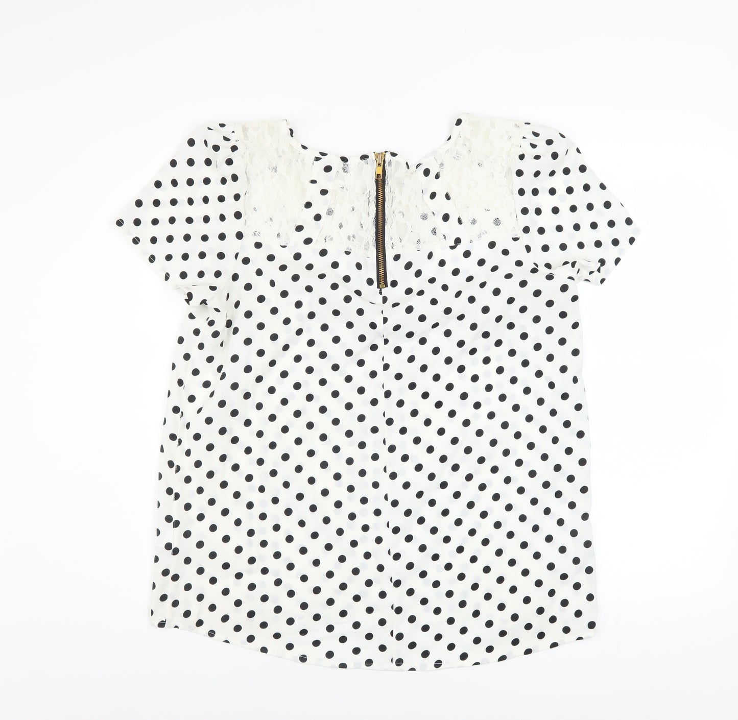 New Look Women’s White Black Polka Dot Lace Zip Blouse Size 14