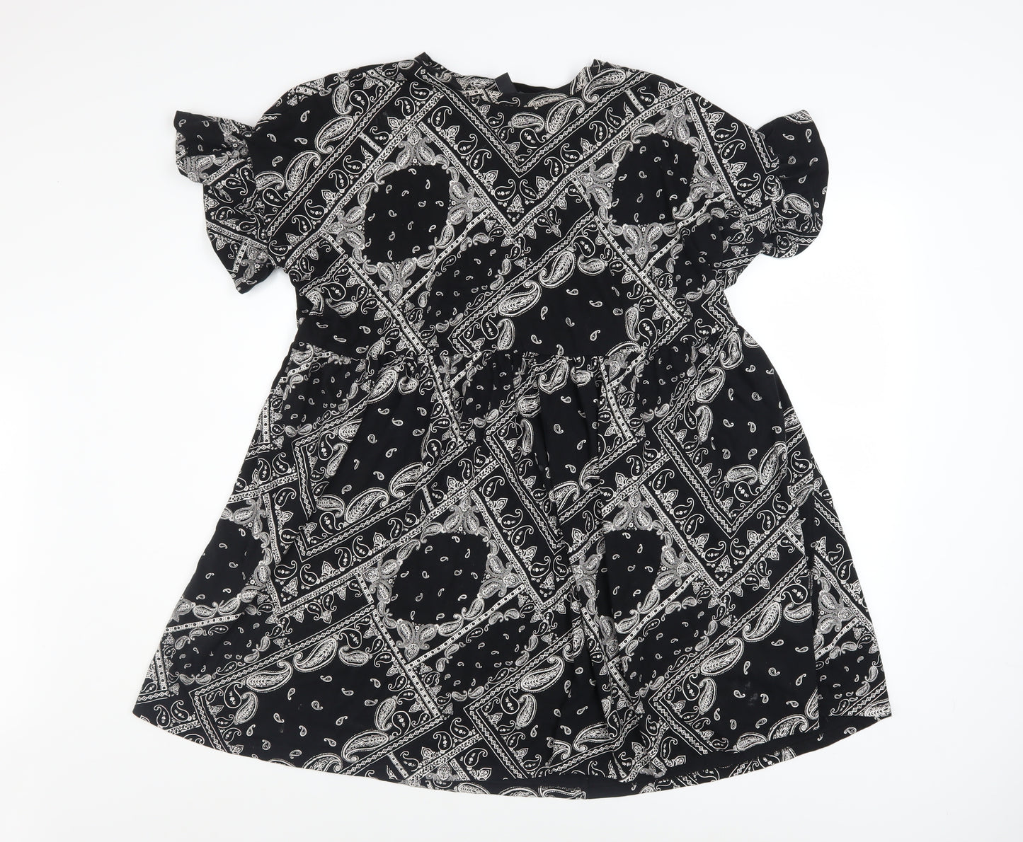 New Look Women's Black Paisley A-Line Cotton Dress Size 14