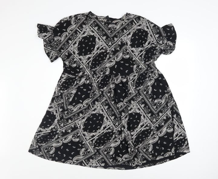 New Look Women's Black Paisley A-Line Cotton Dress Size 14