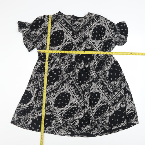 New Look Women's Black Paisley A-Line Cotton Dress Size 14