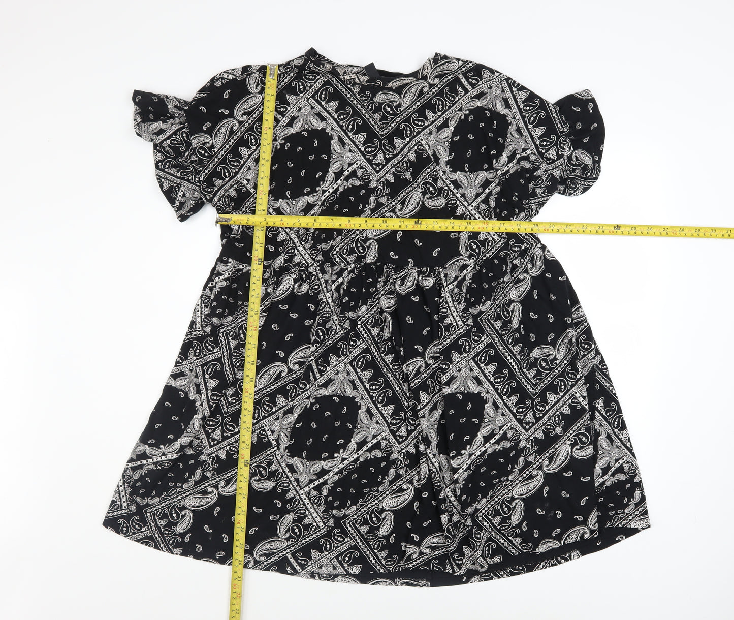 New Look Women's Black Paisley A-Line Cotton Dress Size 14
