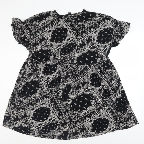 New Look Women's Black Paisley A-Line Cotton Dress Size 14