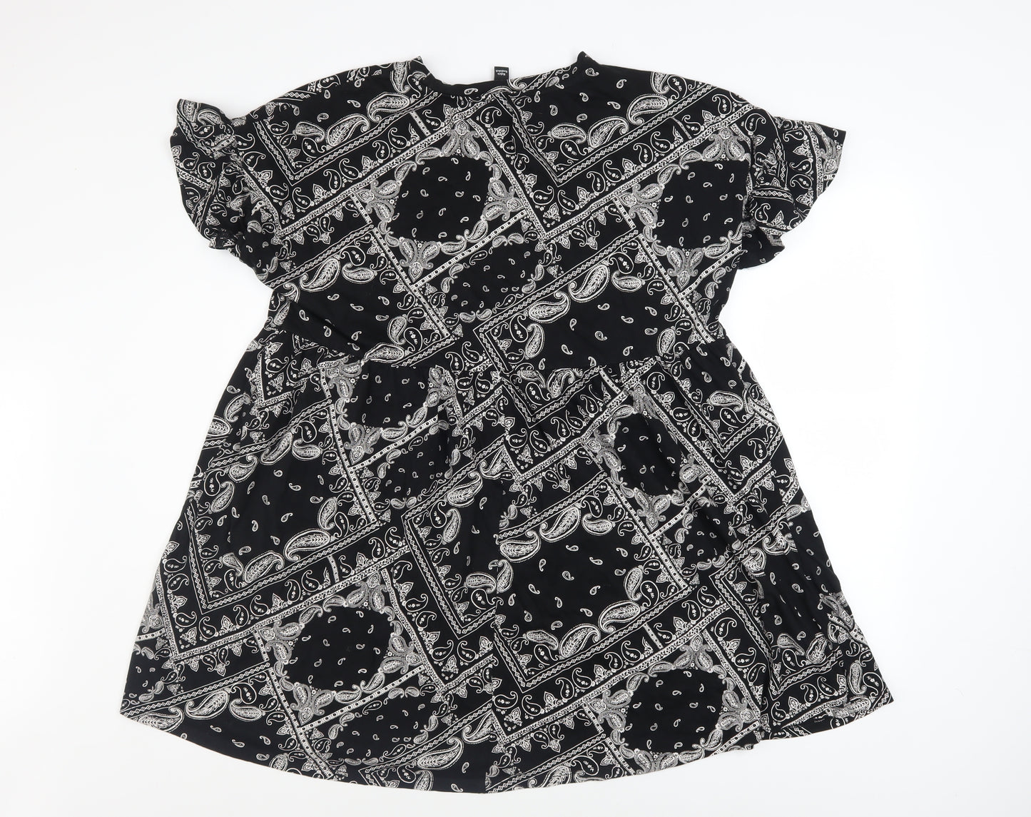 New Look Women's Black Paisley A-Line Cotton Dress Size 14