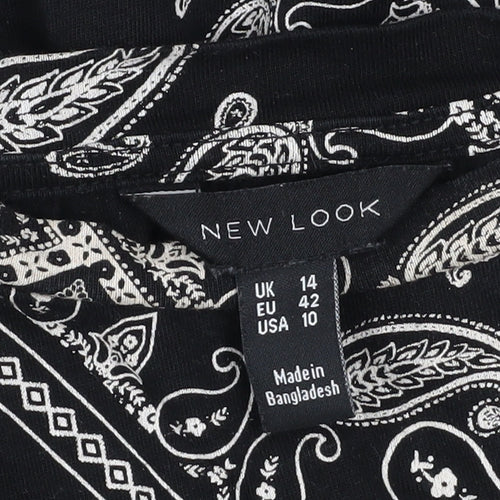 New Look Women's Black Paisley A-Line Cotton Dress Size 14