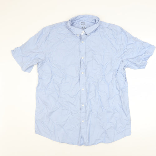 Dunnes Stores Men's Blue Cotton Short Sleeve Button-Up Shirt L