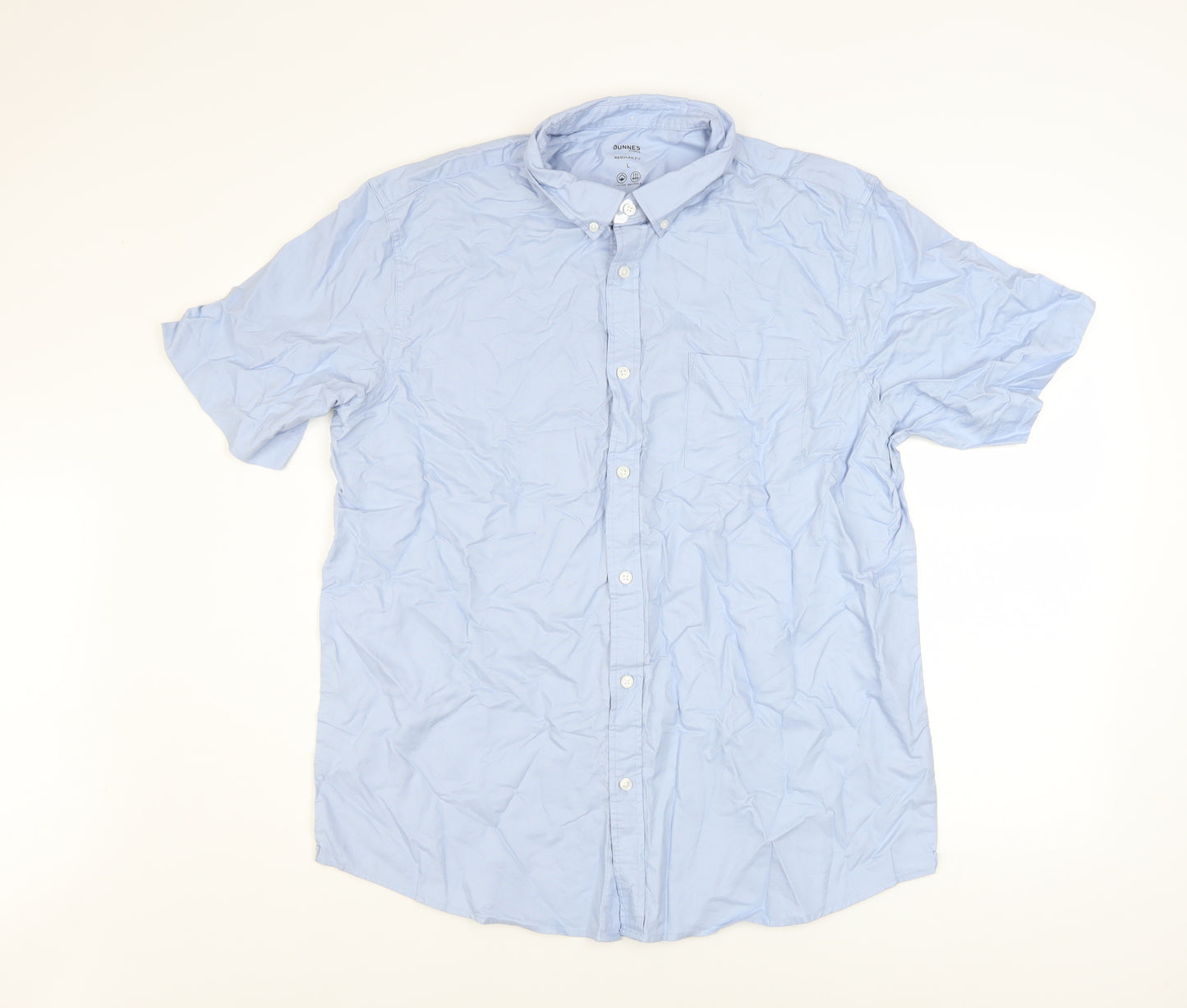 Dunnes Stores Men's Blue Cotton Short Sleeve Button-Up Shirt L