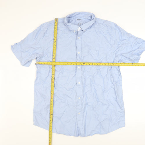 Dunnes Stores Men's Blue Cotton Short Sleeve Button-Up Shirt L