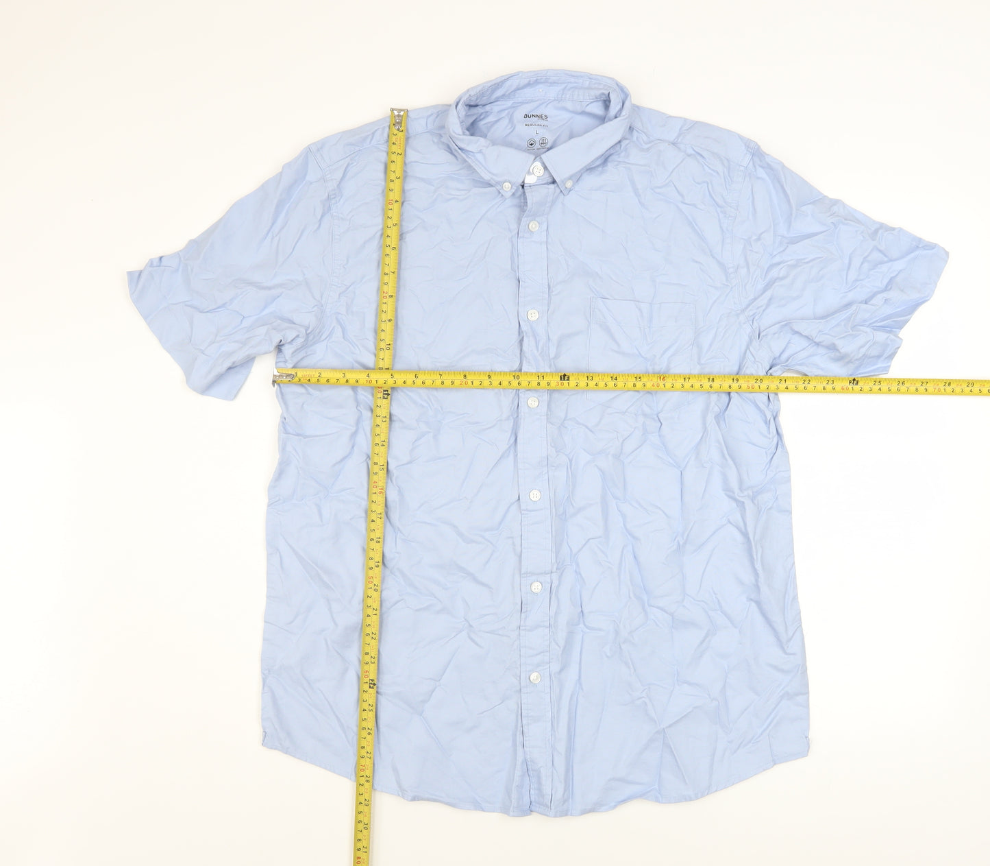 Dunnes Stores Men's Blue Cotton Short Sleeve Button-Up Shirt L