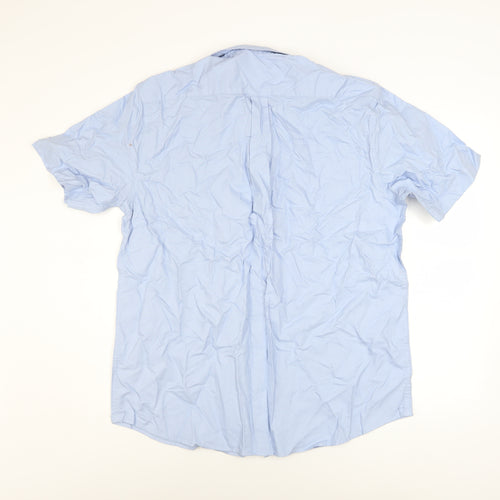 Dunnes Stores Men's Blue Cotton Short Sleeve Button-Up Shirt L