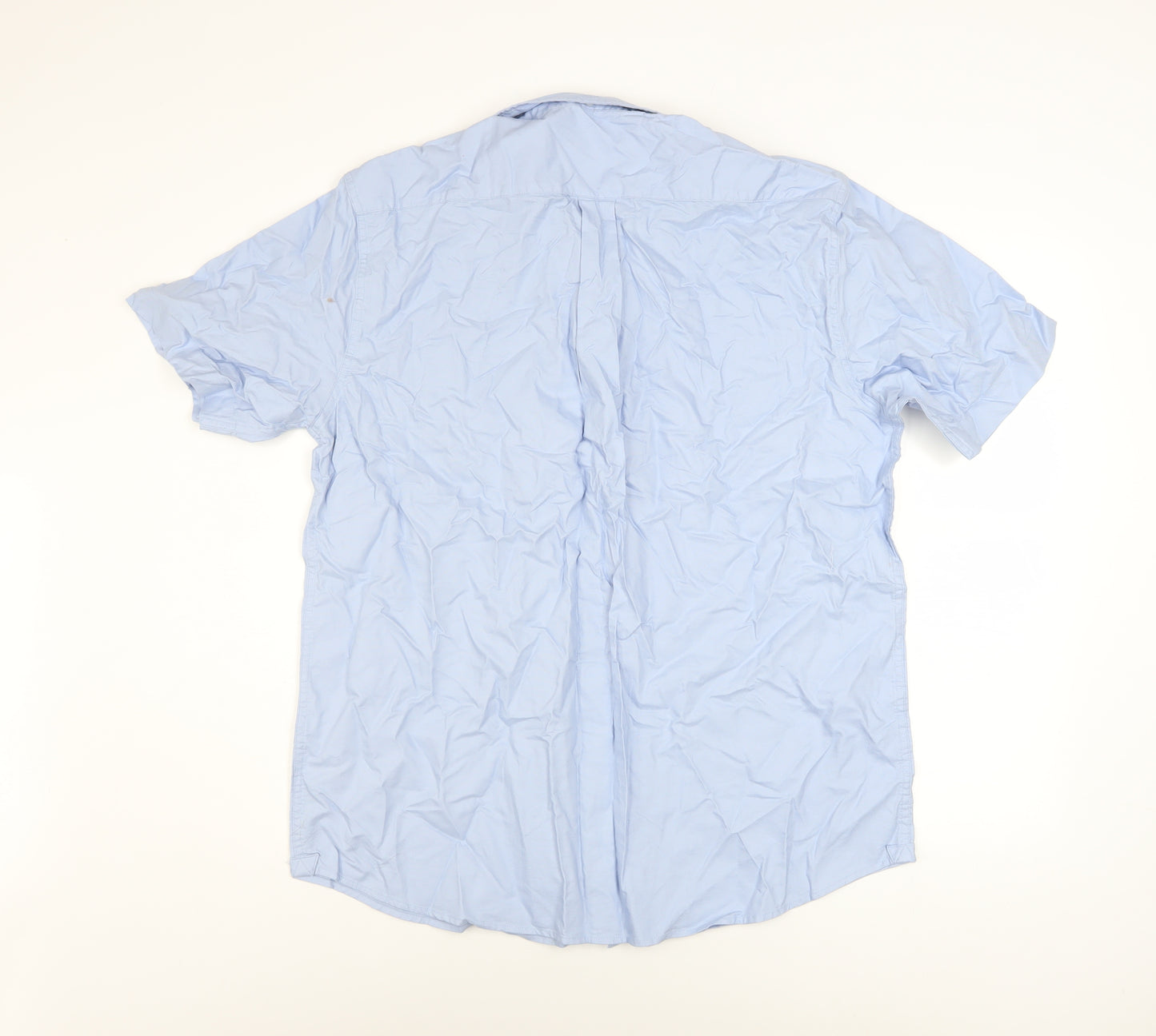 Dunnes Stores Men's Blue Cotton Short Sleeve Button-Up Shirt L