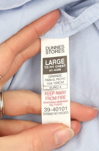 Dunnes Stores Men's Blue Cotton Short Sleeve Button-Up Shirt L